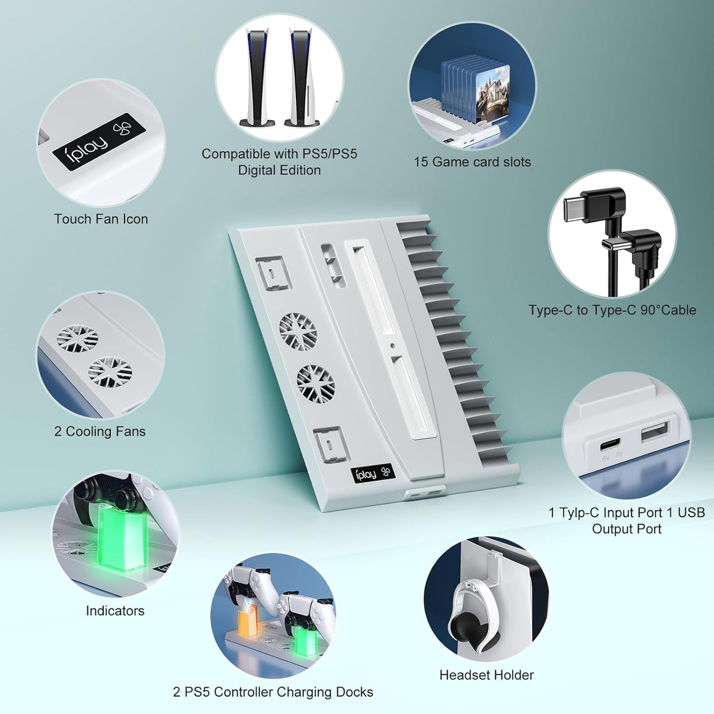 BASE VERTICAL + VENTILADOR PARA PS5