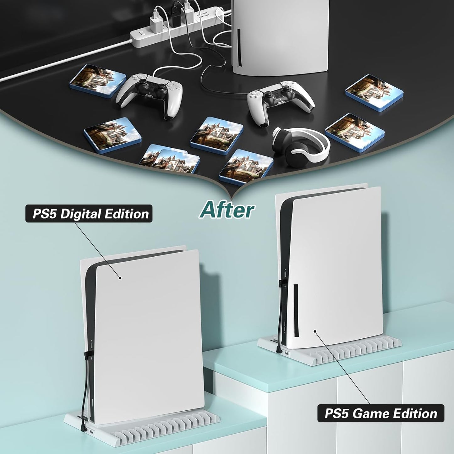 BASE VERTICAL + VENTILADOR PARA PS5