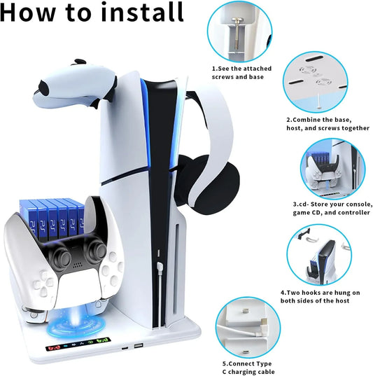 BASE VERTICAL + VENTILADOR PARA PS5 SLIM easy video game