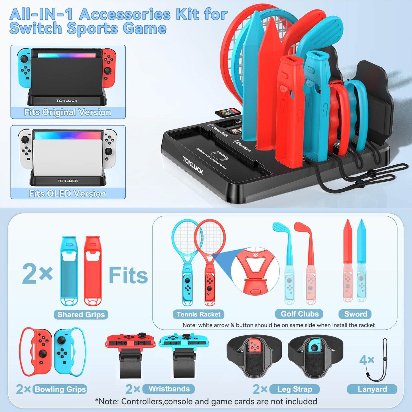 Switch Sports Accessories Kit with Storage Station - Compatible with Switch/OLED Tokluck