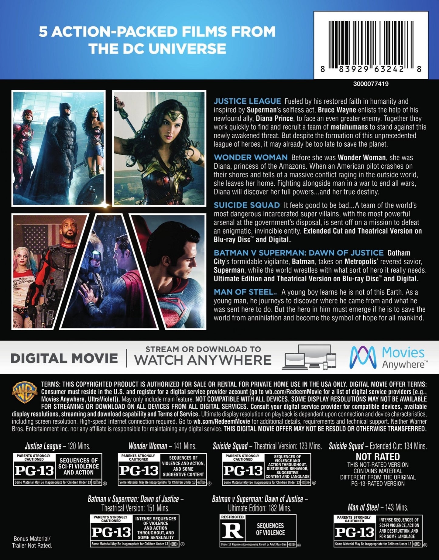 DC 5 FILM COLLECTION BLU RAY NUEVO