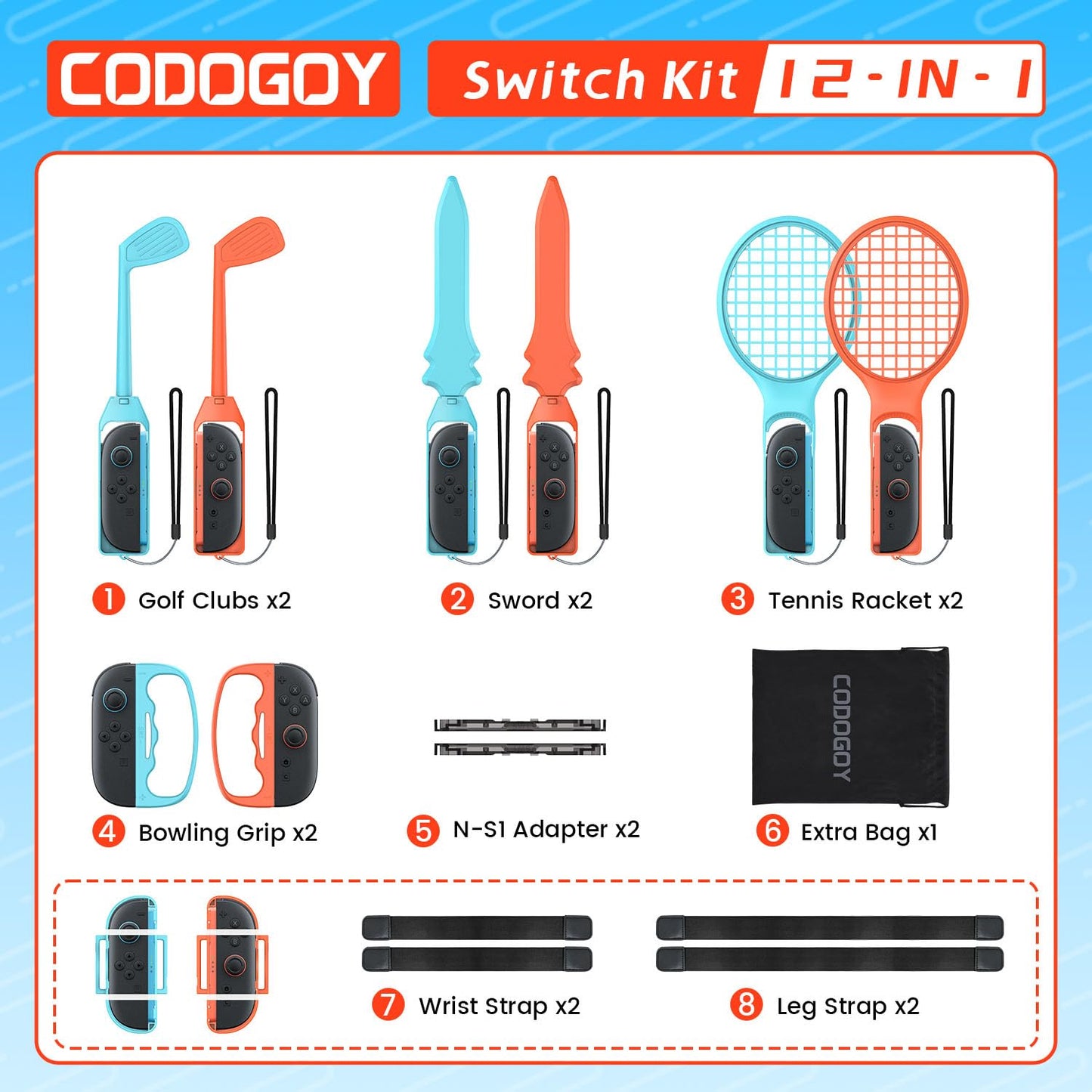 12-in-1 Switch Sports Accessories Bundle for Switch 1/2/OLED CODOGOY