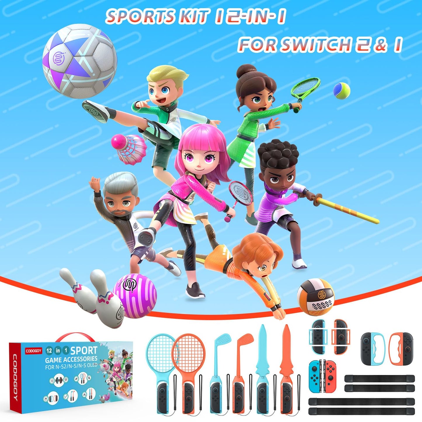 12-in-1 Switch Sports Accessories Bundle for Switch 1/2/OLED CODOGOY