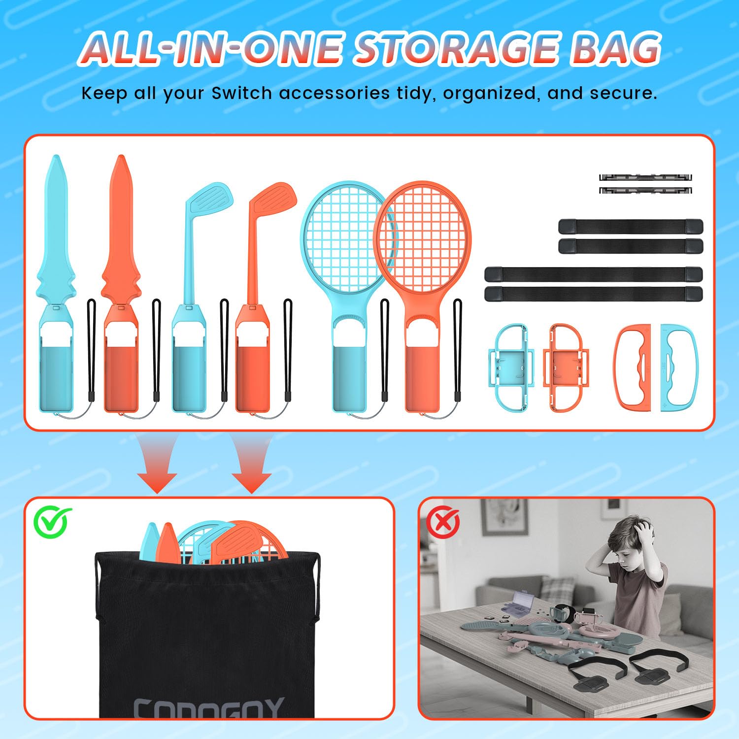 12-in-1 Switch Sports Accessories Bundle for Switch 1/2/OLED CODOGOY