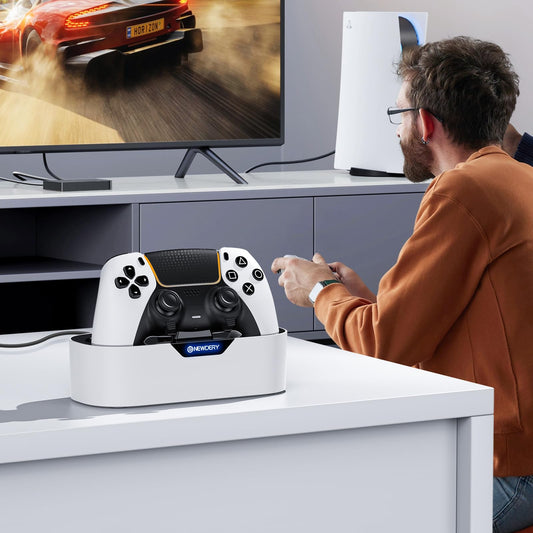 NEWDERY PS5 Controller Charger Station, Fast Charging Dock for PlayStation 5 Controllers, Single Controller Charging Stand Replacement for PS5 Controller & DualSense Edge Controller, White