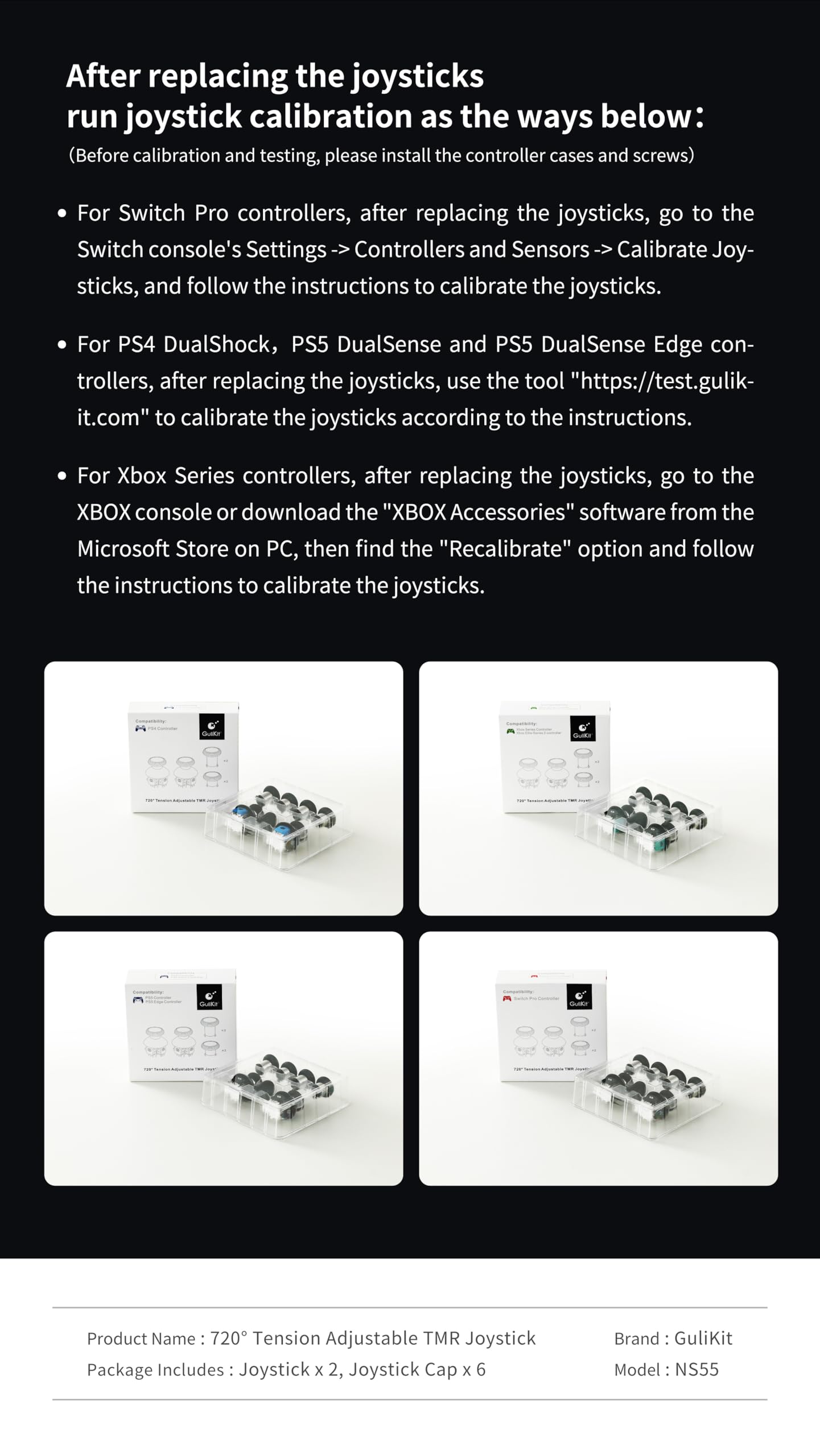 GuliKit 720° Adjustable Tension TMR Magnetic Joystick Replacement Kit, for PS5 DualSense/DualSense Edge