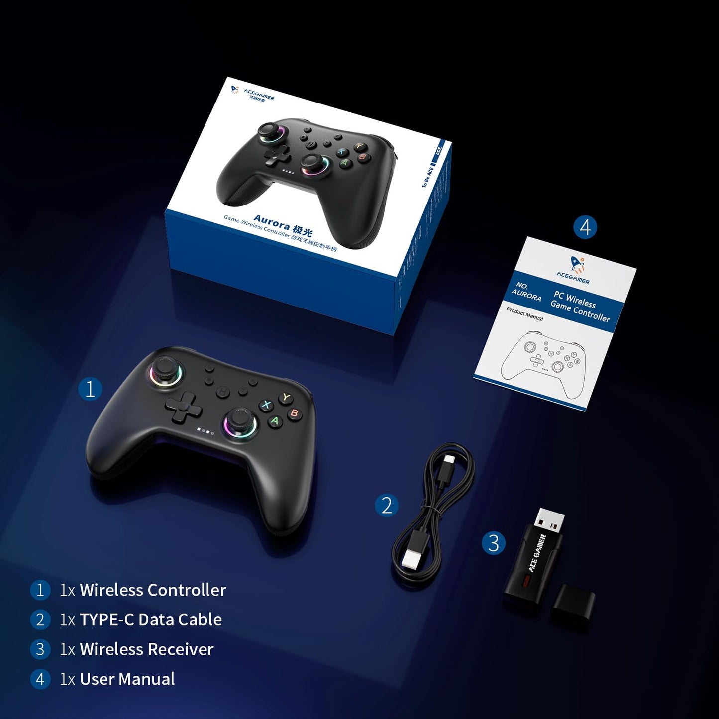 AceGamer Aurora II Wireless Bluetooth Controller PC/Android/iOS/Switch 1 y 2 AceGamer