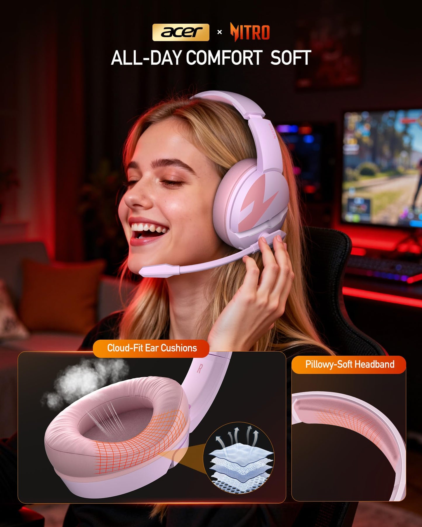 acer Wireless Gaming Headset, PS5 Headset with 2.4GHz for Ps5, Ps4, PC, Switch, Bluetooth Acer