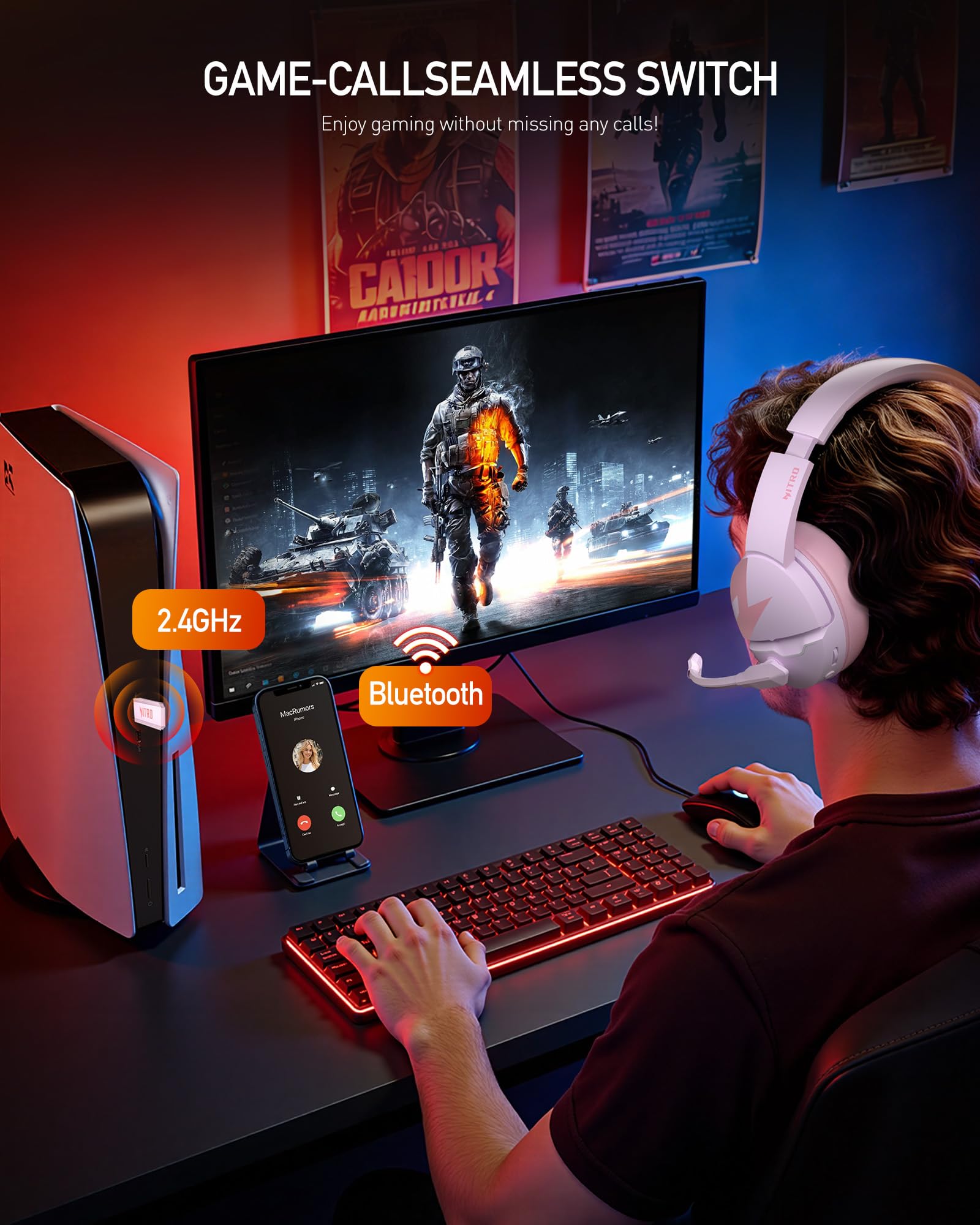 acer Wireless Gaming Headset, PS5 Headset with 2.4GHz for Ps5, Ps4, PC, Switch, Bluetooth Acer