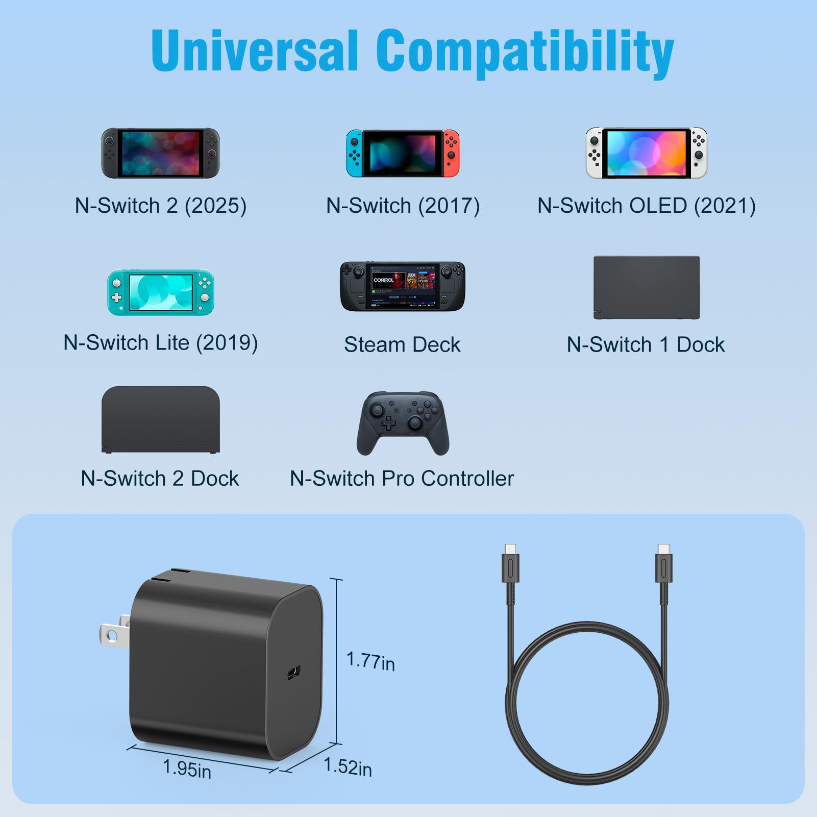 Charger for Nintendo Switch 2-20V 3A 60W AC Adapter Fast Charging MARSDOCK