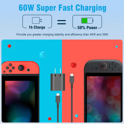 Charger for Nintendo Switch 2-20V 3A 60W AC Adapter Fast Charging MARSDOCK