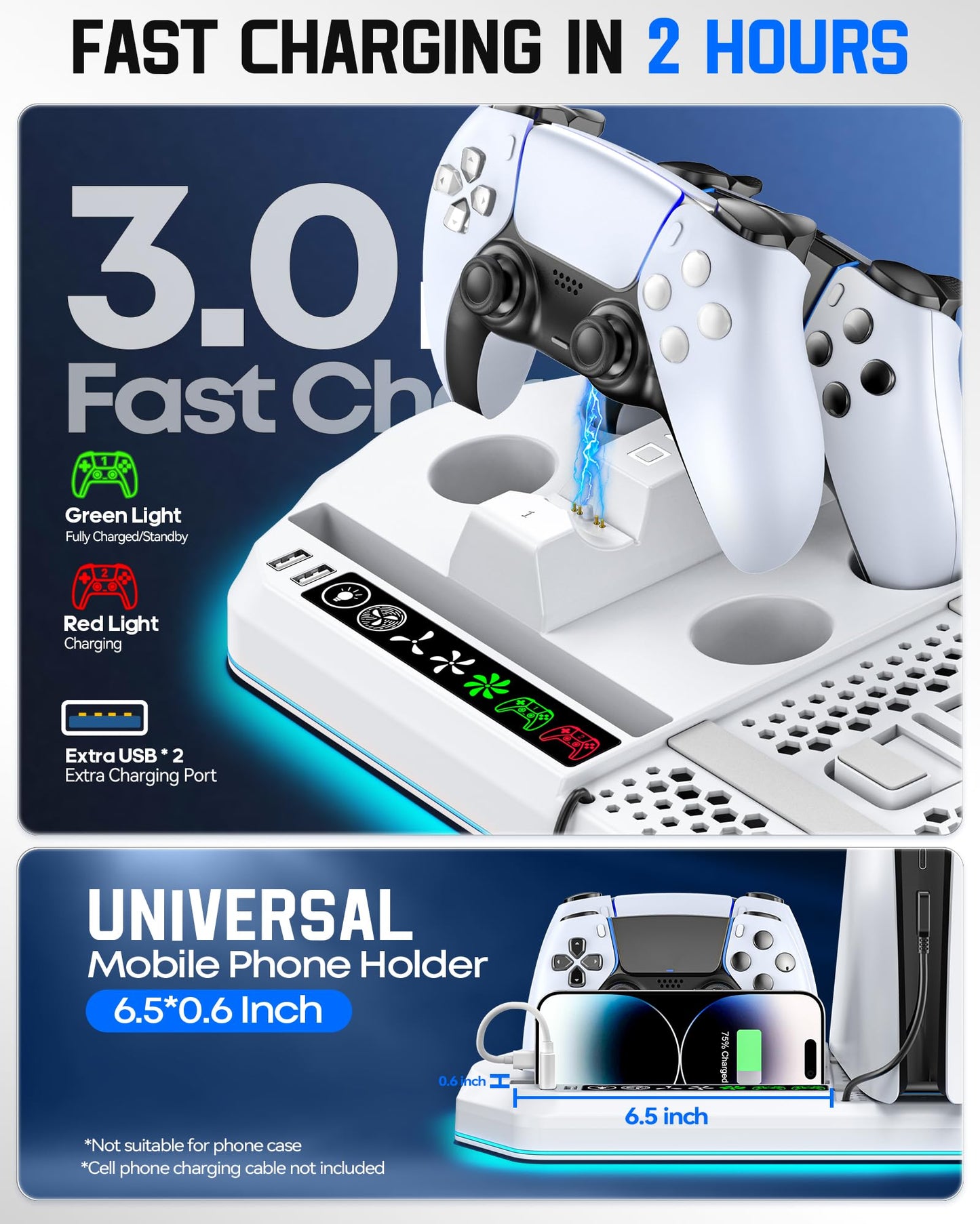 Cooling Station + Controller Charger for PS5/Slim/Pro, PlayStation 5 Vertical Stand for Disc & Digital OIVO