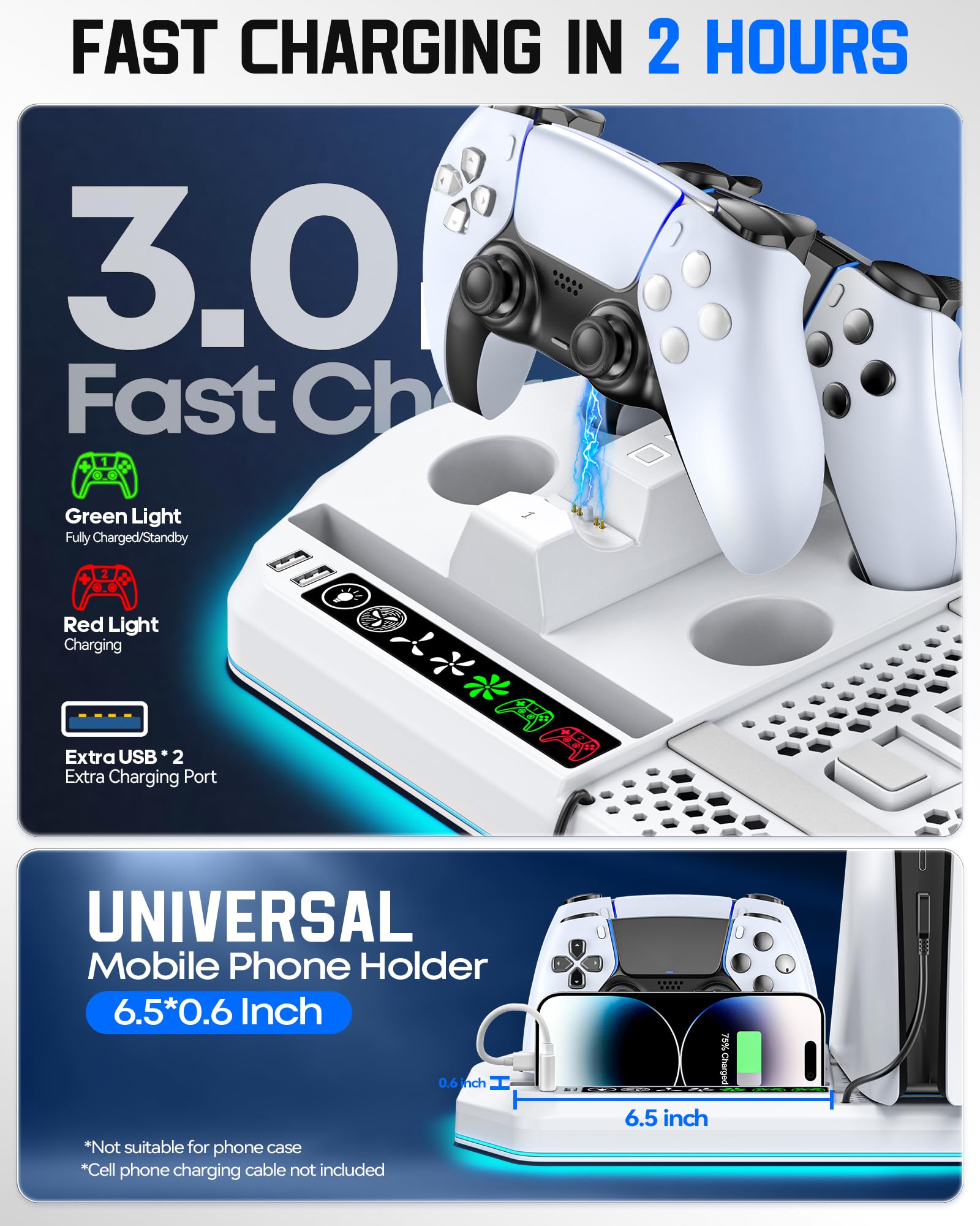 Cooling Station + Controller Charger for PS5/Slim/Pro, PlayStation 5 Vertical Stand for Disc & Digital OIVO