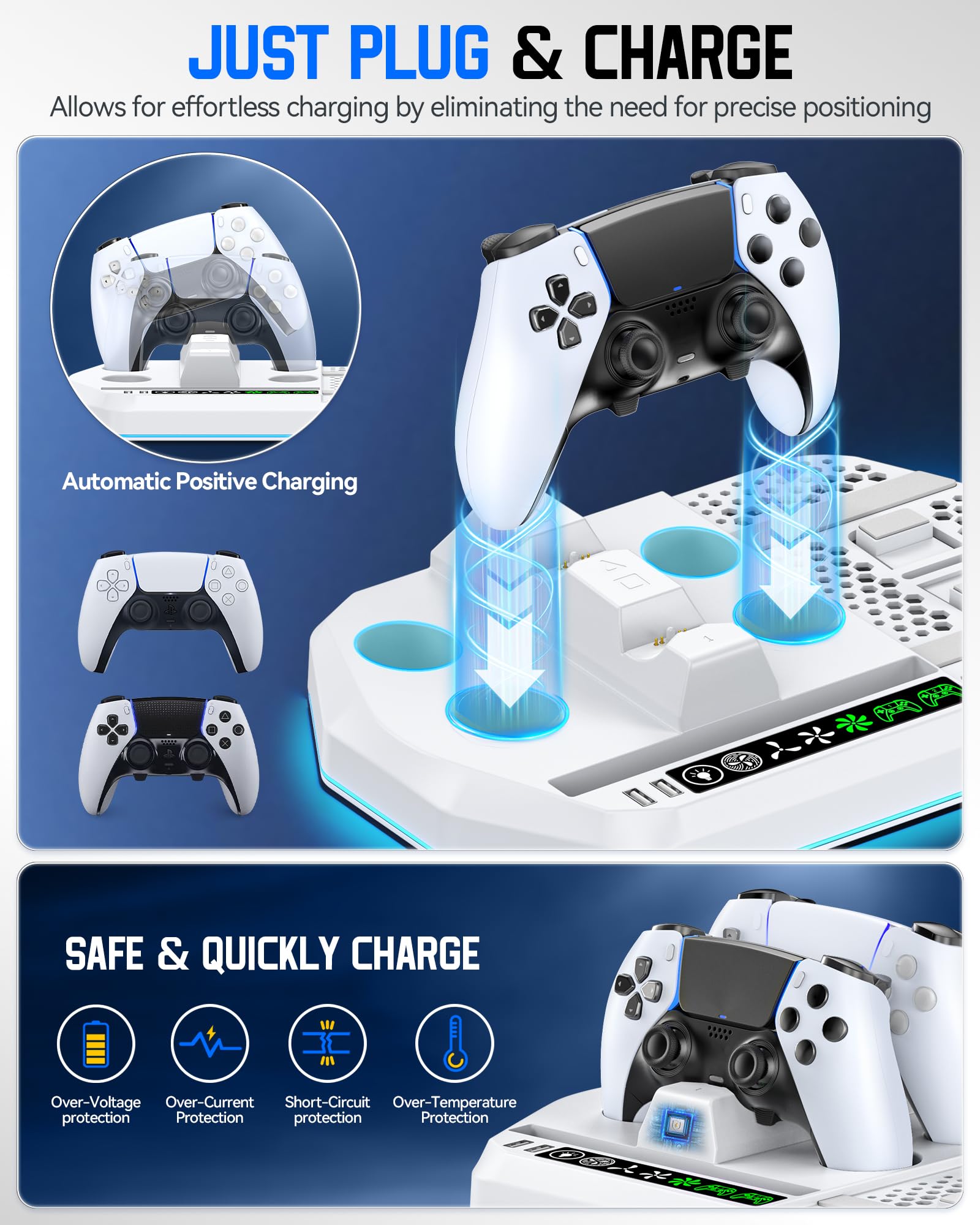 Cooling Station + Controller Charger for PS5/Slim/Pro, PlayStation 5 Vertical Stand for Disc & Digital OIVO