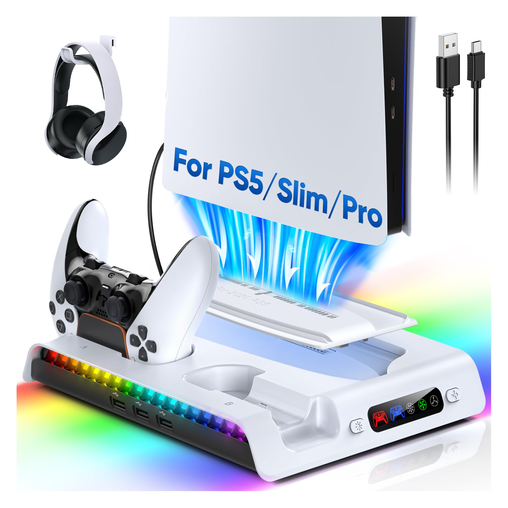 FASTSNAIL Charging Stand with Cooling Fan for PS5 Original/Slim/Pro FASTSNAIL