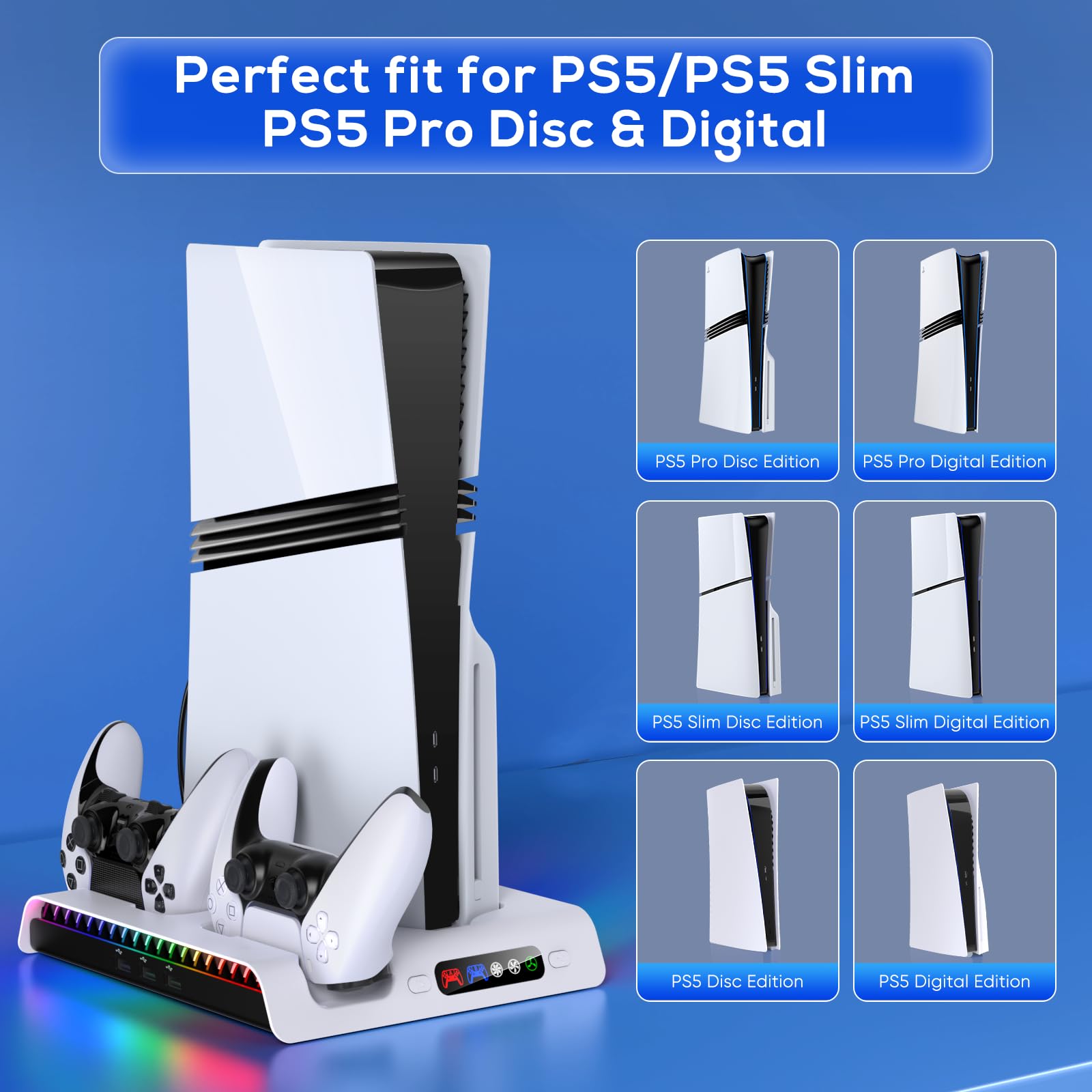 FASTSNAIL Charging Stand with Cooling Fan for PS5 Original/Slim/Pro FASTSNAIL