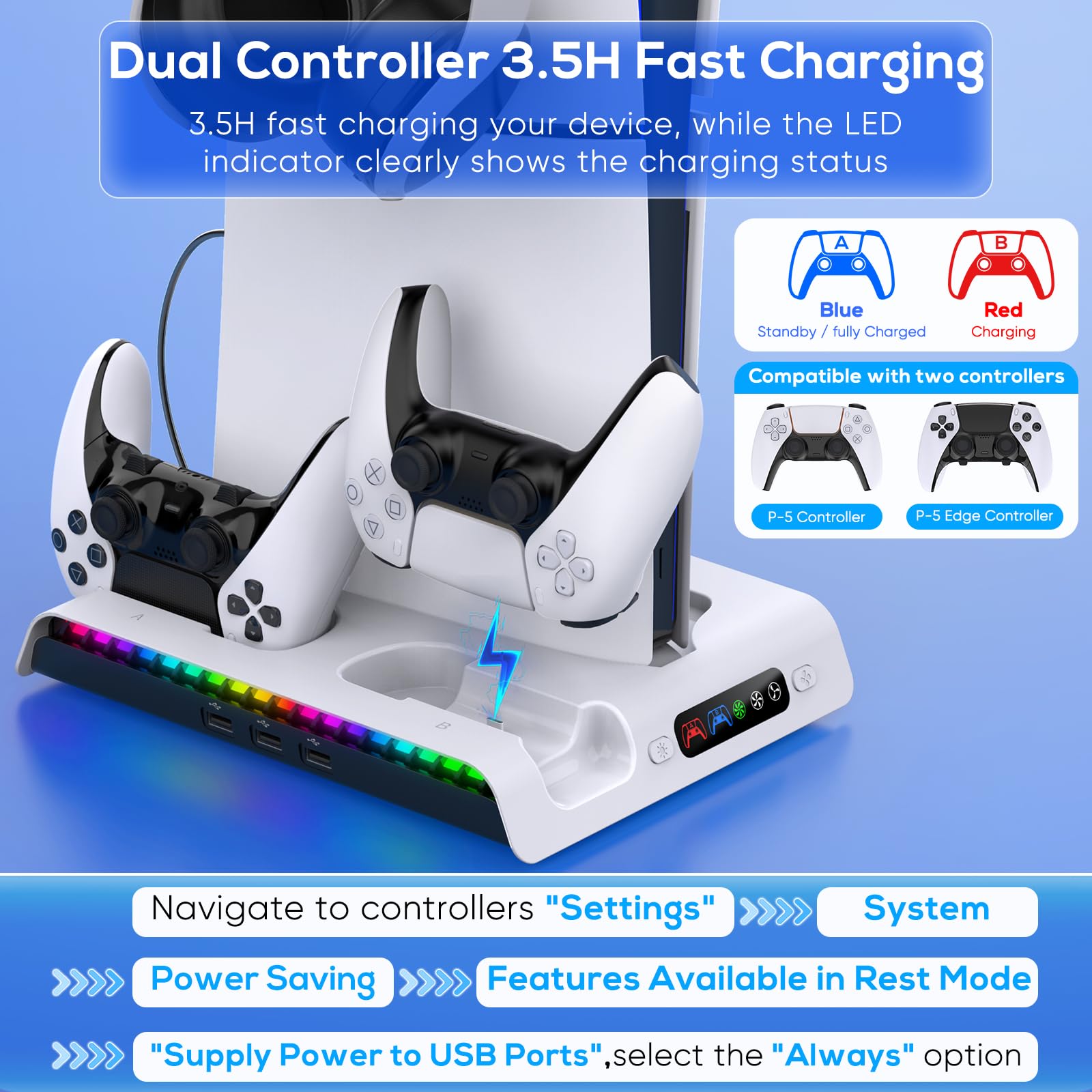 FASTSNAIL Charging Stand with Cooling Fan for PS5 Original/Slim/Pro FASTSNAIL