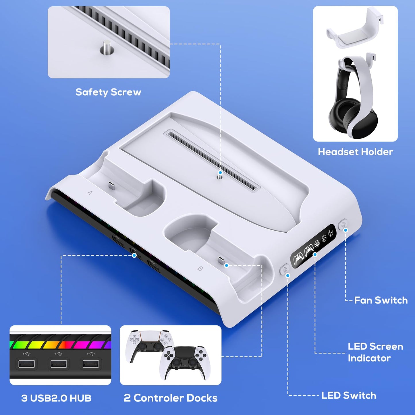 FASTSNAIL Charging Stand with Cooling Fan for PS5 Original/Slim/Pro FASTSNAIL