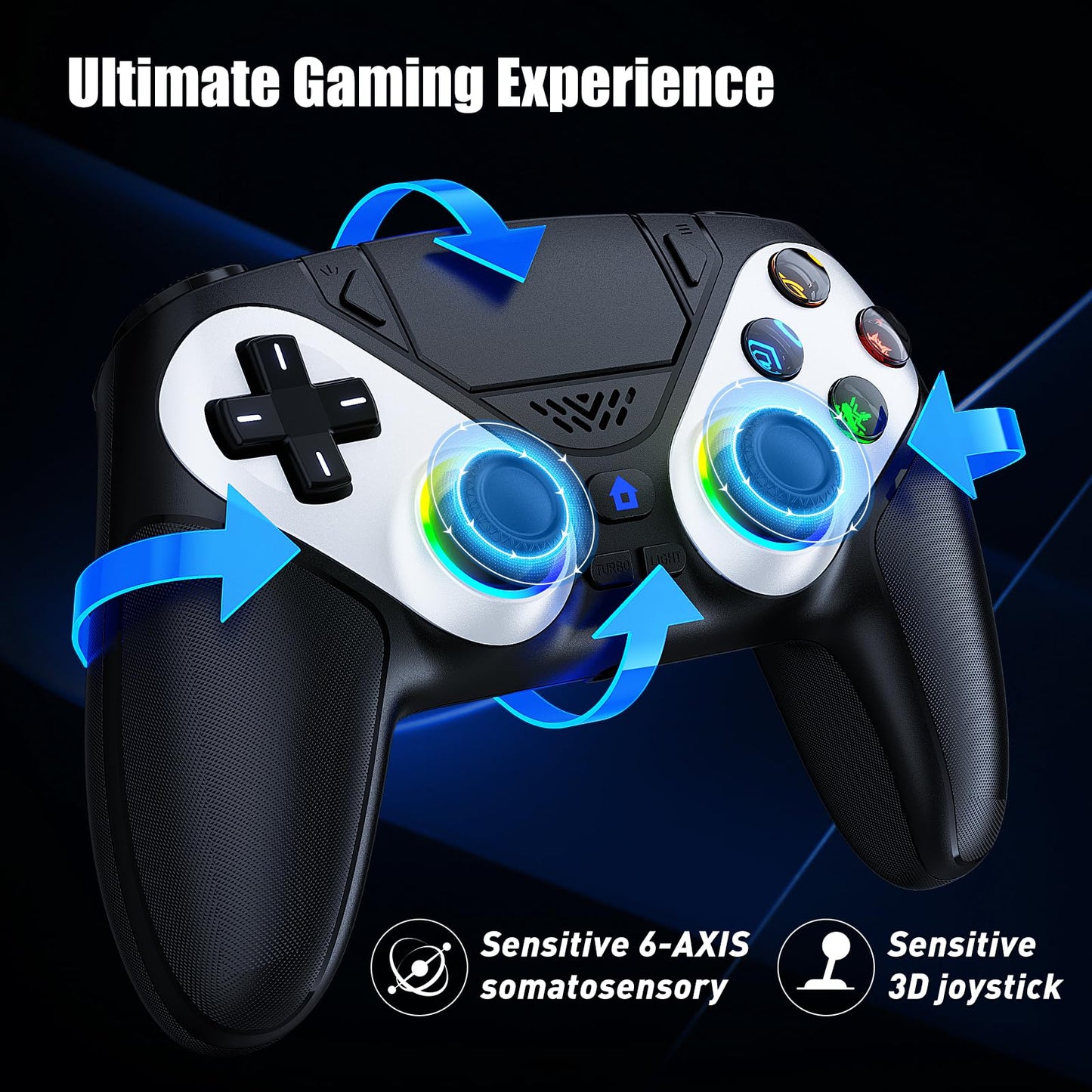 Gamrombo LED Wireless Controller for PS5, Compatible with PS5 Pro/Slim/PC, Dual Vibration, Macro/Turbo Function, 3.5mm Audio Jack, 6 - Axis Motion Control Gamepad with Speaker - EASY GAMES