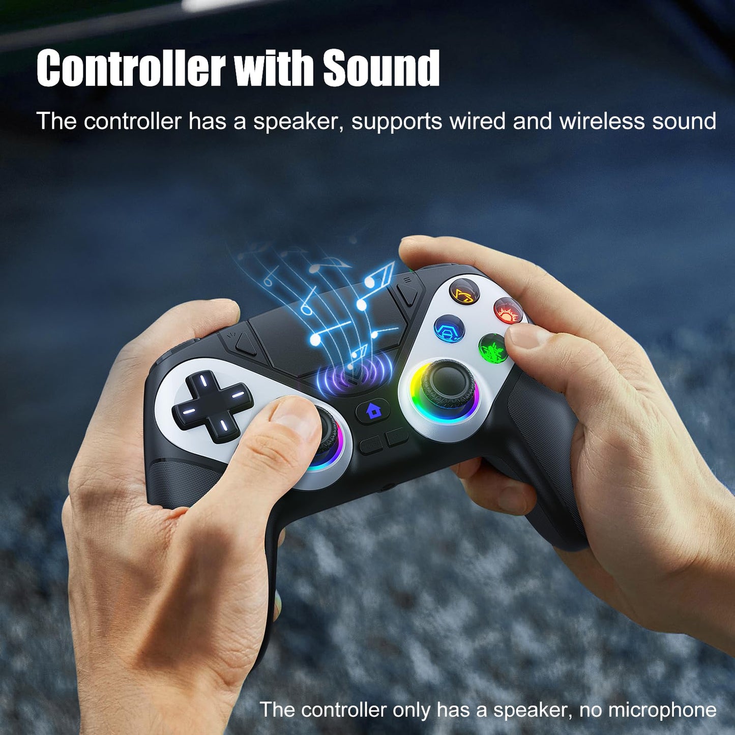 Gamrombo LED Wireless Controller for PS5, Compatible with PS5 Pro/Slim/PC, Dual Vibration, Macro/Turbo Function, 3.5mm Audio Jack, 6 - Axis Motion Control Gamepad with Speaker - EASY GAMES