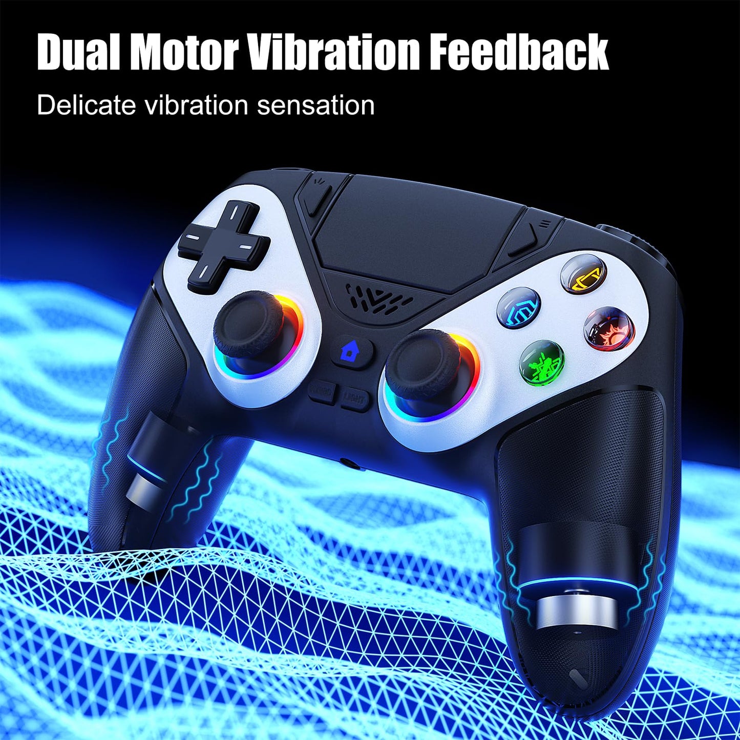 Gamrombo LED Wireless Controller for PS5, Compatible with PS5 Pro/Slim/PC, Dual Vibration, Macro/Turbo Function, 3.5mm Audio Jack, 6 - Axis Motion Control Gamepad with Speaker - EASY GAMES