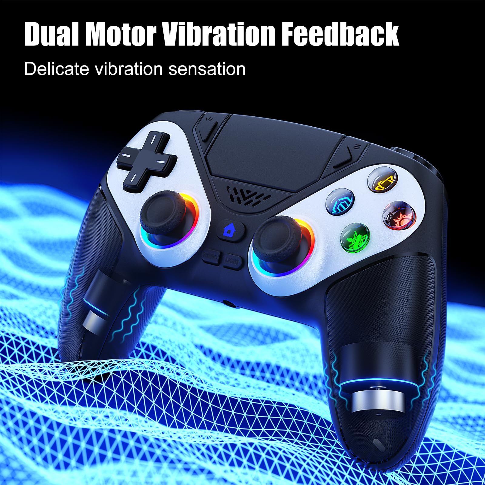 Gamrombo LED Wireless Controller for PS5, Compatible with PS5 Pro/Slim/PC, Dual Vibration, Macro/Turbo Function, 3.5mm Audio Jack, 6 - Axis Motion Control Gamepad with Speaker - EASY GAMES