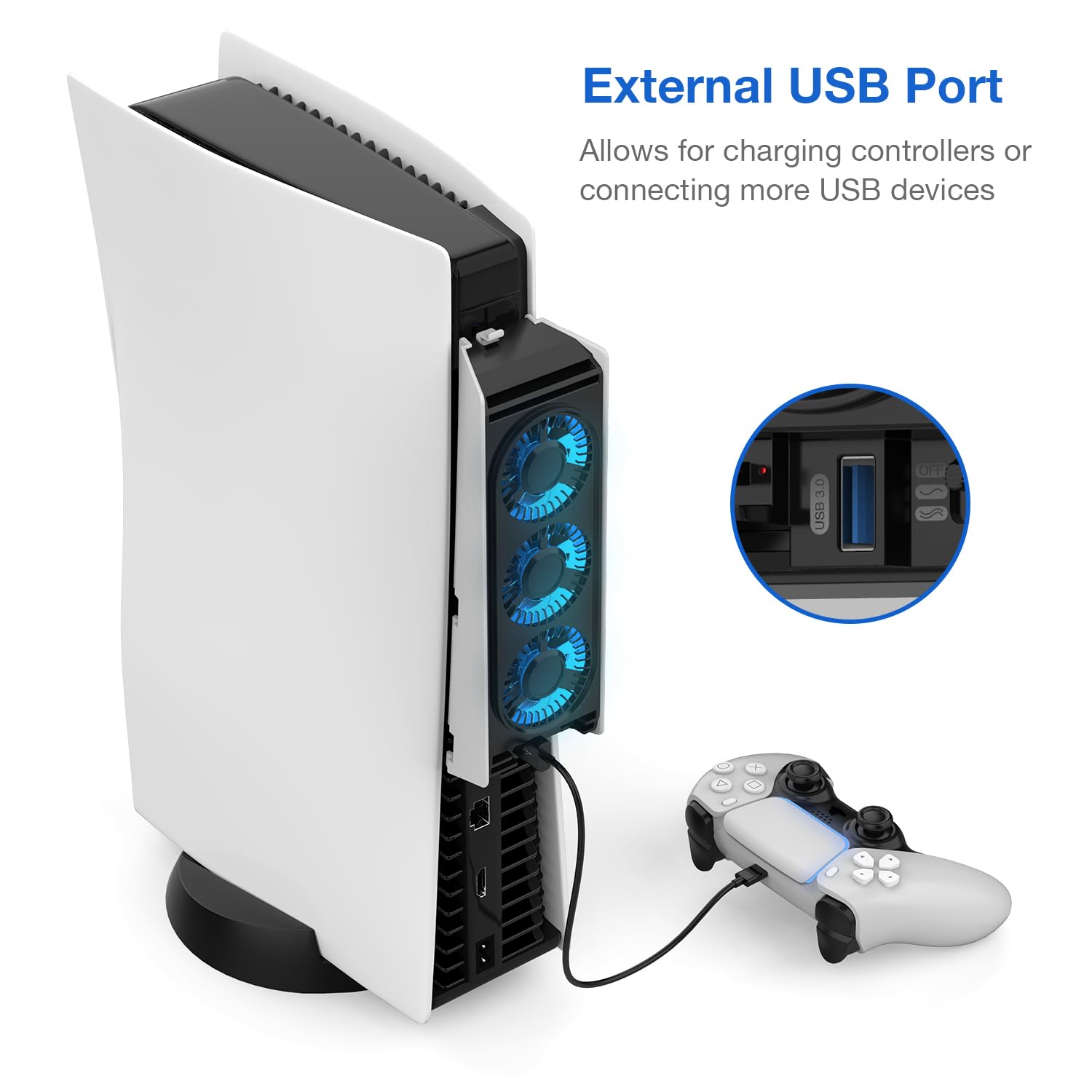 MEQI PS5 Cooling Fan, MEQI PS5 Accessories Upgraded Quiet Cooler Fan with LED Light & USB 3.0 - EASY GAMES