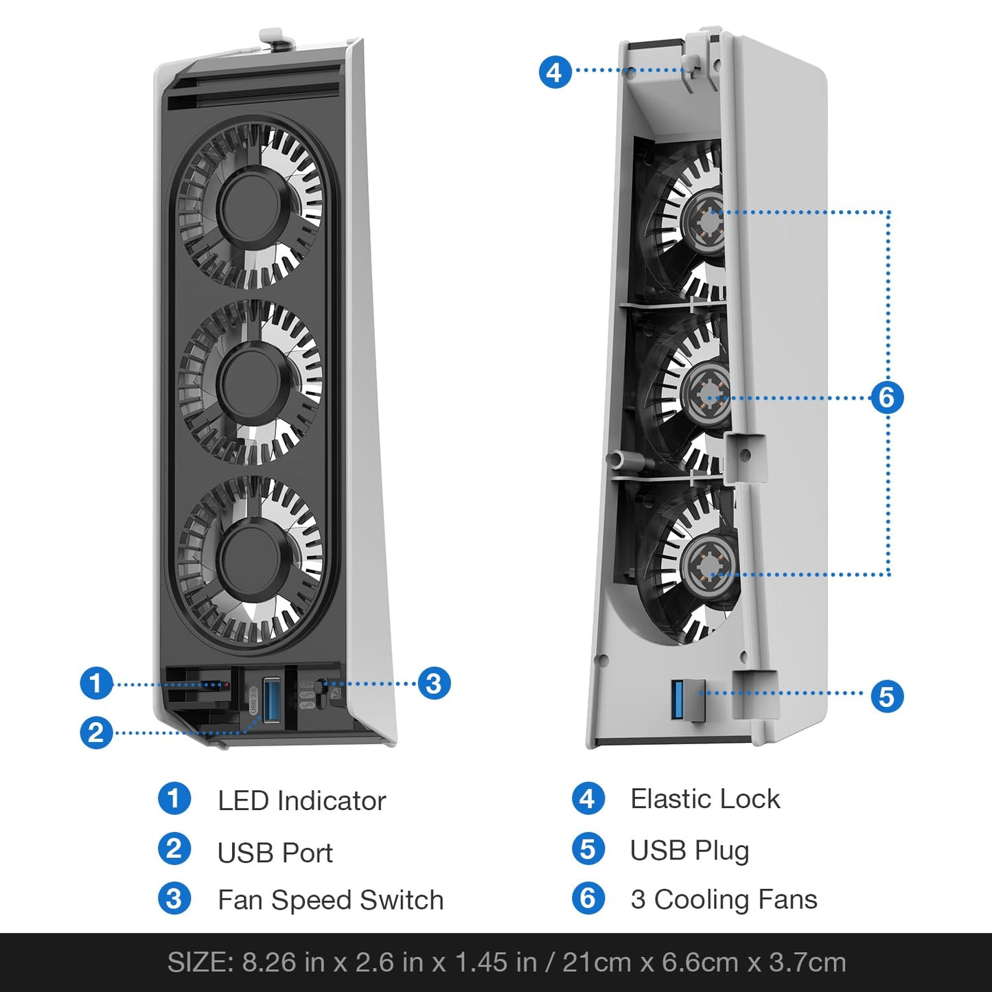 MEQI PS5 Cooling Fan, MEQI PS5 Accessories Upgraded Quiet Cooler Fan with LED Light & USB 3.0 - EASY GAMES