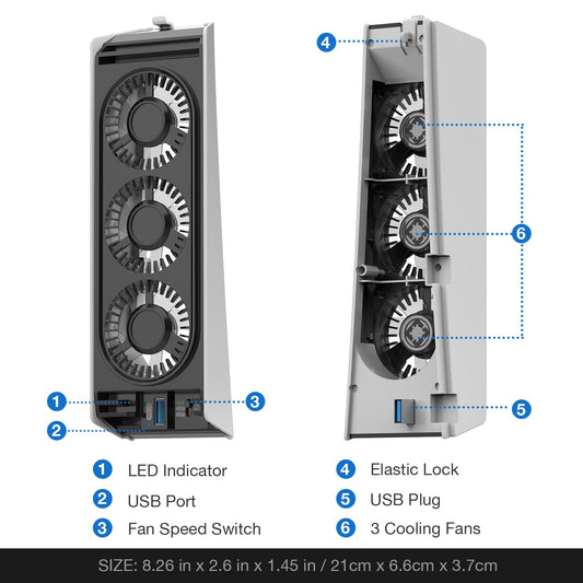 MEQI PS5 Cooling Fan, MEQI PS5 Accessories Upgraded Quiet Cooler Fan with LED Light & USB 3.0 - EASY GAMES