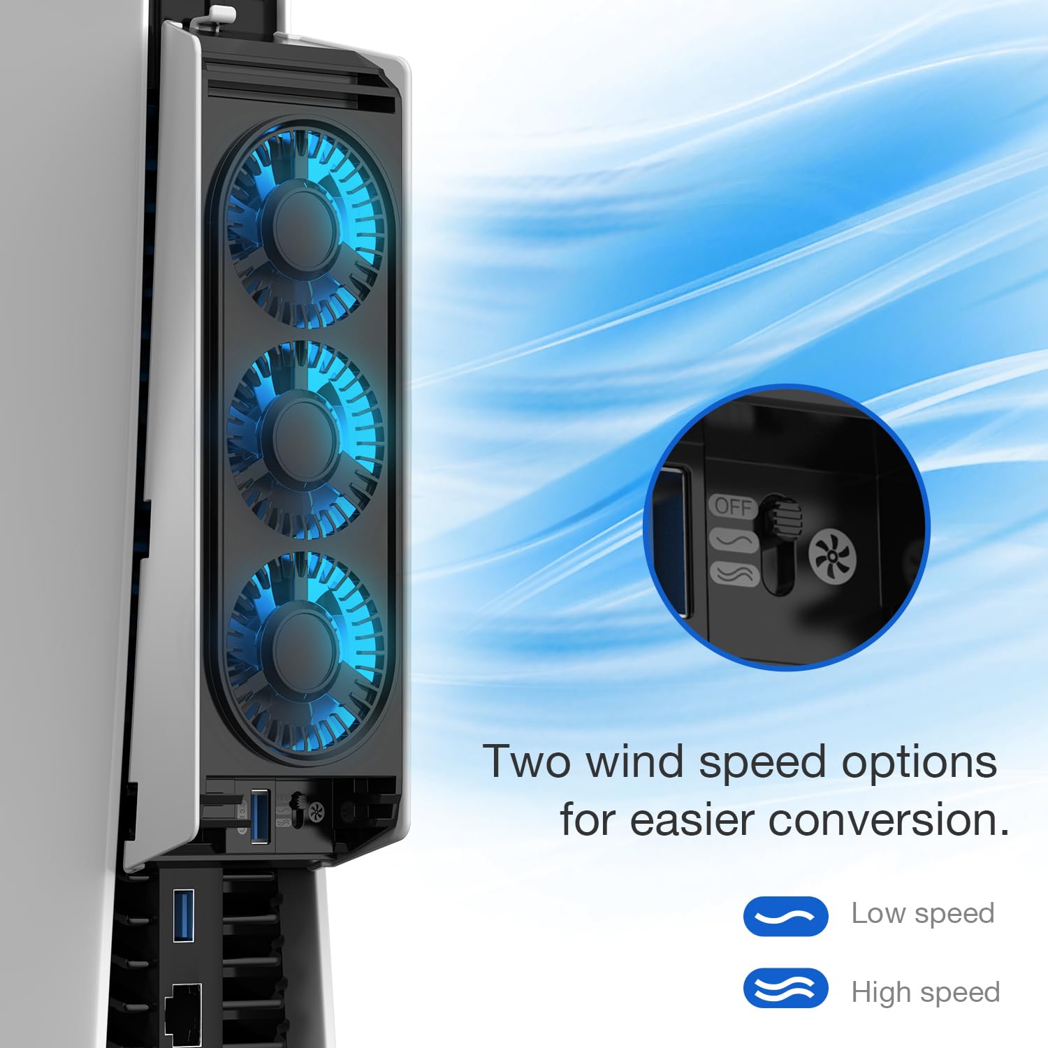 MEQI PS5 Cooling Fan, MEQI PS5 Accessories Upgraded Quiet Cooler Fan with LED Light & USB 3.0 - EASY GAMES