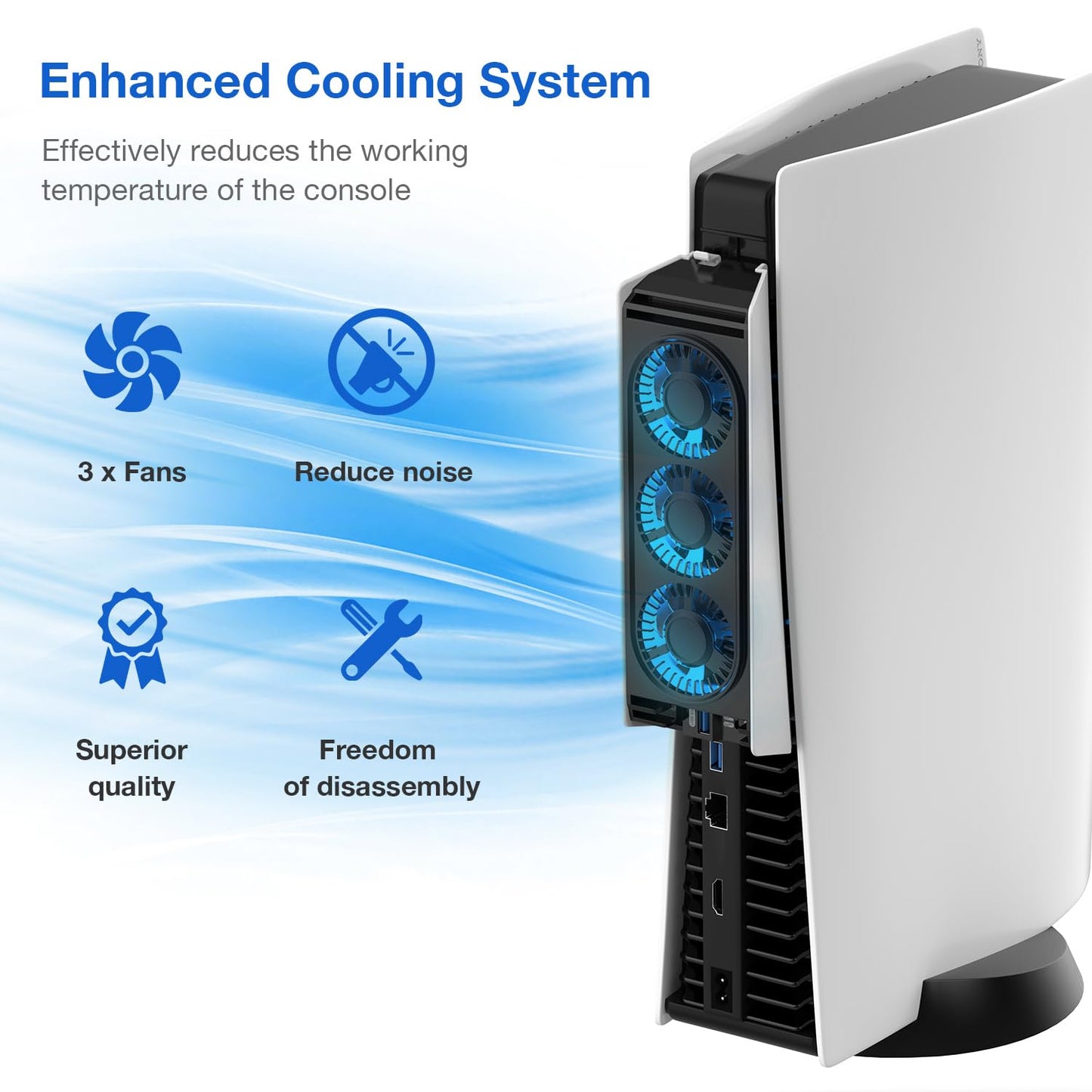 MEQI PS5 Cooling Fan, MEQI PS5 Accessories Upgraded Quiet Cooler Fan with LED Light & USB 3.0 - EASY GAMES