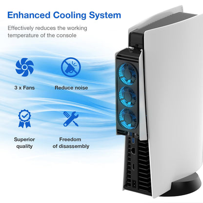 MEQI PS5 Cooling Fan, MEQI PS5 Accessories Upgraded Quiet Cooler Fan with LED Light & USB 3.0 - EASY GAMES
