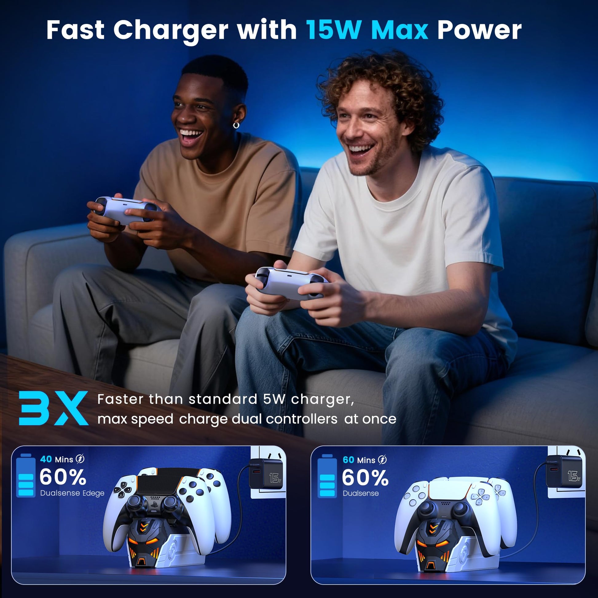 PS5 Controller Charger with Fast Charging AC Adapter, Dual Controller Charging Svetaecho