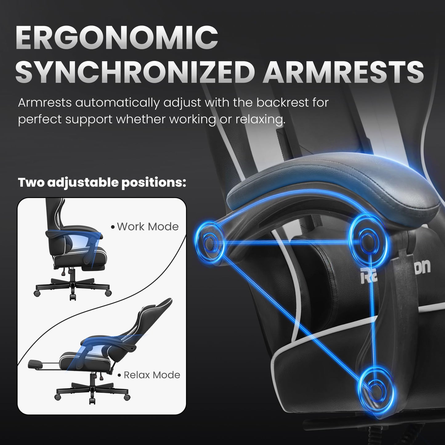 Silla gaming de cuero, ergonómica, con reposapiés, reposacabezas y soporte lumbar JECQCUPG