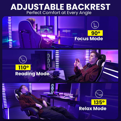Silla gaming de cuero, ergonómica, con reposapiés, reposacabezas y soporte lumbar JECQCUPG