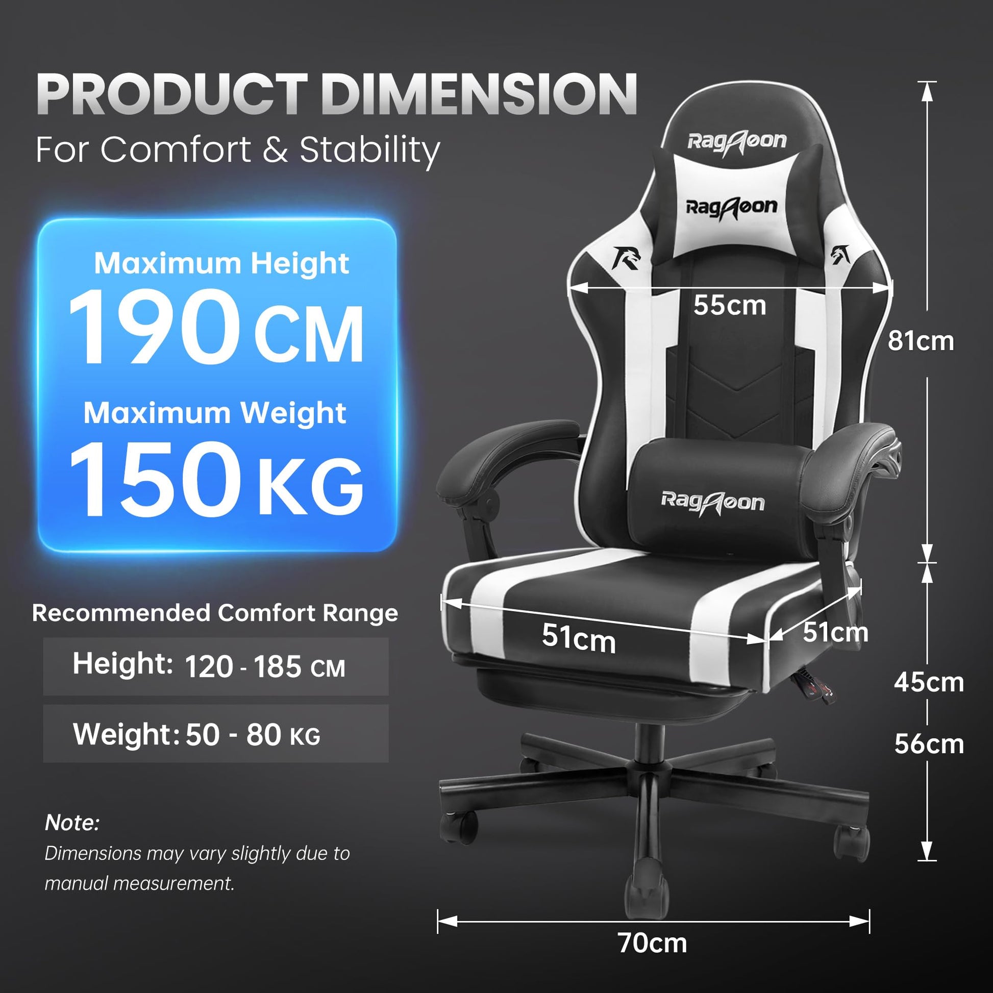 Silla gaming de cuero, ergonómica, con reposapiés, reposacabezas y soporte lumbar JECQCUPG