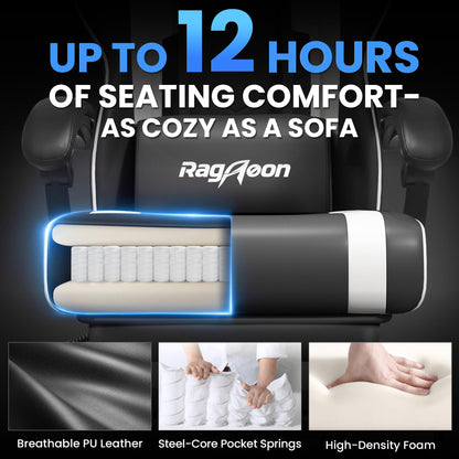 Silla gaming de cuero, ergonómica, con reposapiés, reposacabezas y soporte lumbar JECQCUPG