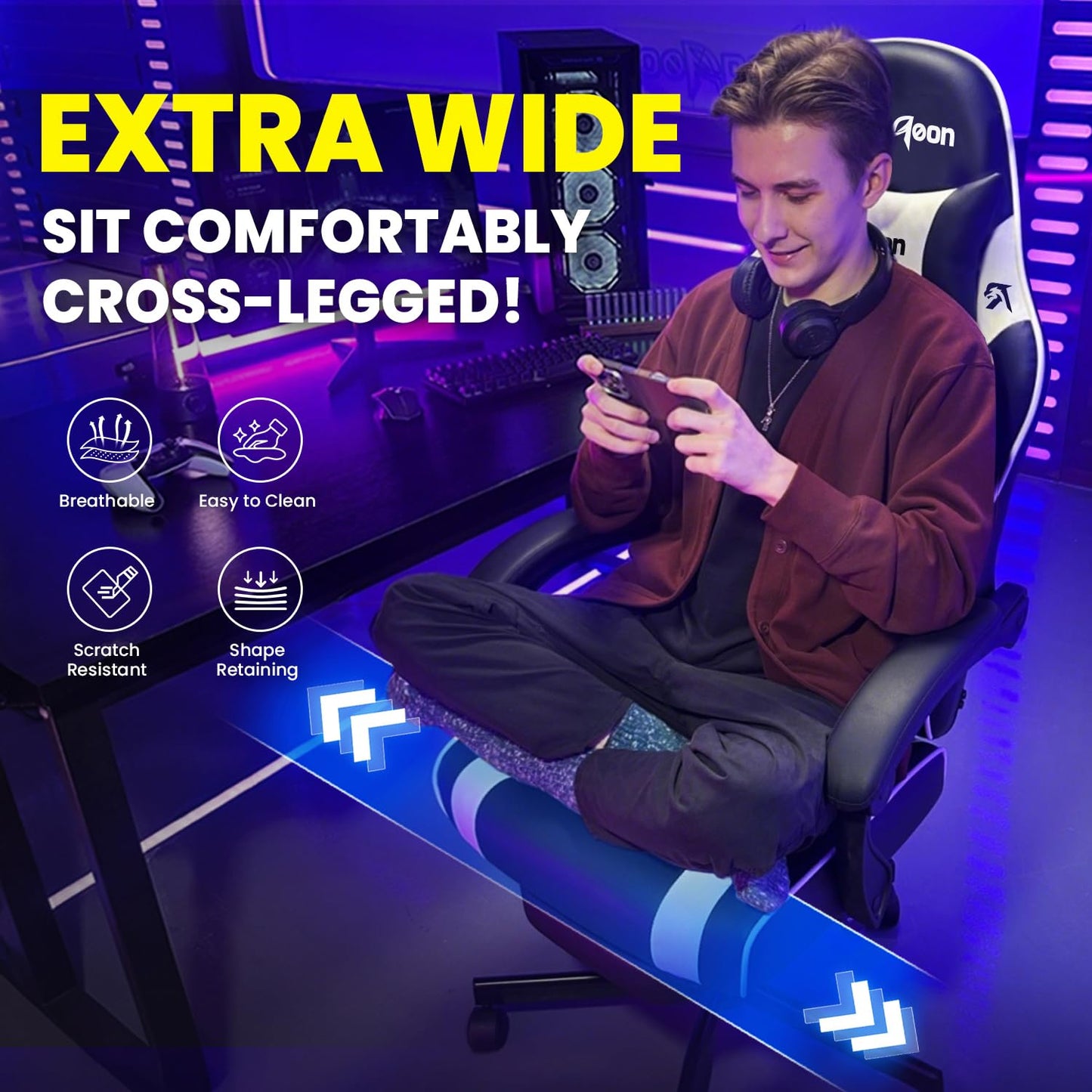 Silla gaming de cuero, ergonómica, con reposapiés, reposacabezas y soporte lumbar JECQCUPG