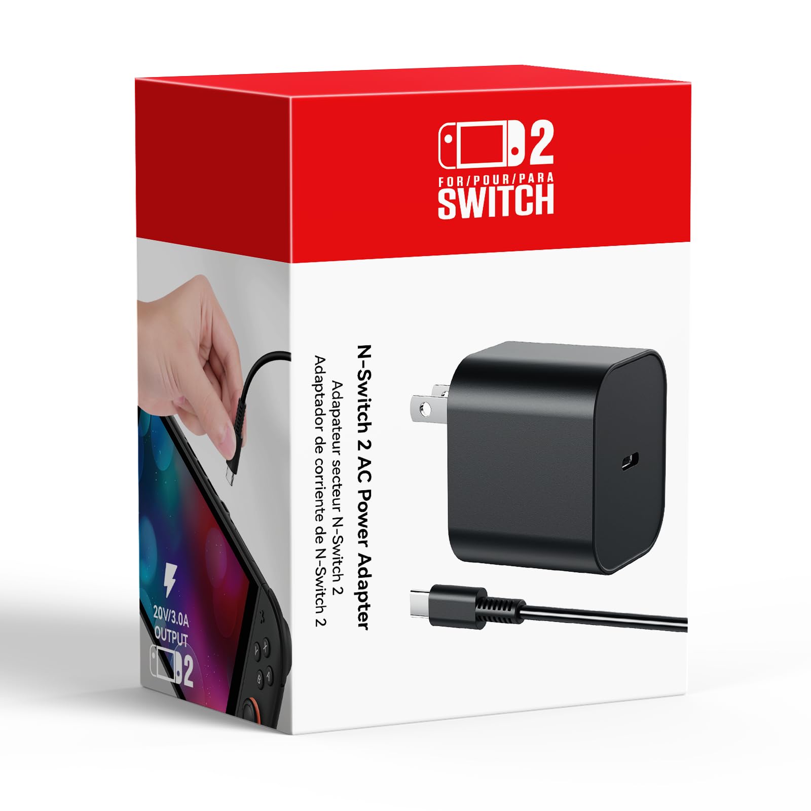 Switch 2 Charger - 60w AC Power Adapter for Nintendo 2/1, 5FT/1.5M UBC Cable, KOVA