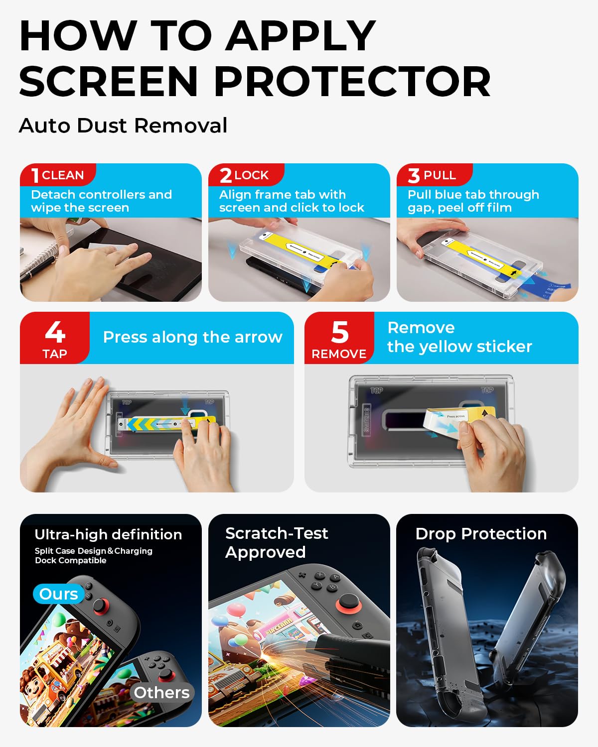 Switch 2 Screen Protector Accessories for Nintendo, 10-In-1 Bundle BINBOK VR