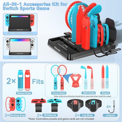 Switch Sports Accessories Kit with Storage Station - Compatible with Switch/OLED Tokluck