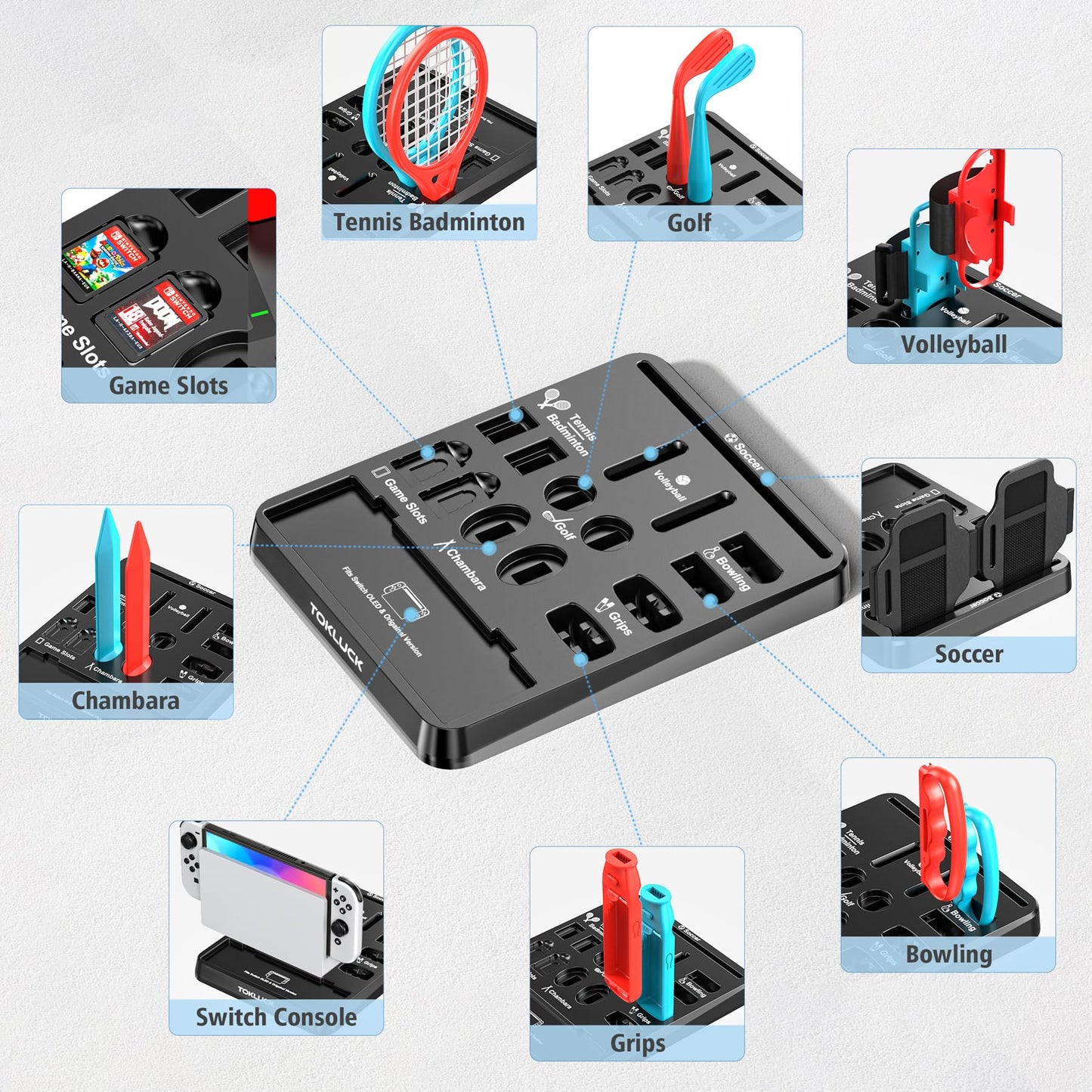 Switch Sports Accessories Kit with Storage Station - Compatible with Switch/OLED Tokluck