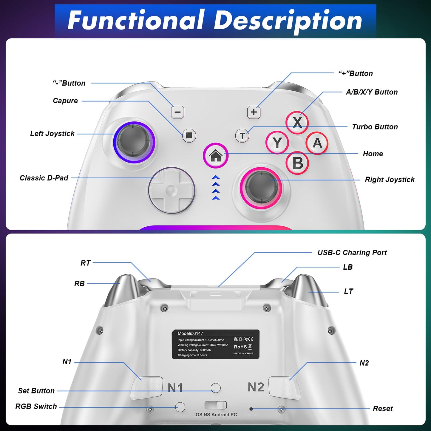 Wireless Pro Controller for Switch 2 Switch/Lite/OLED RuntoGOL